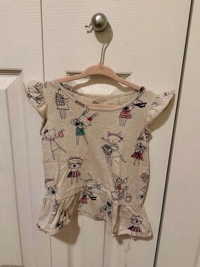 GAP Cream Short Sleeve Peplum Top with Animal Character Print